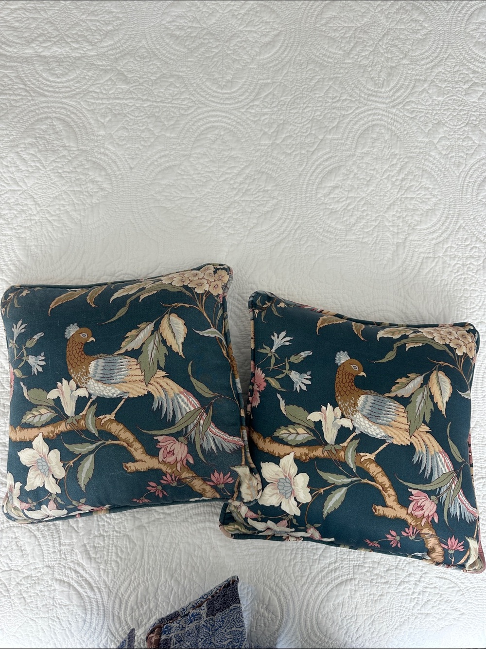 Silk Bird Print Throw Pillows